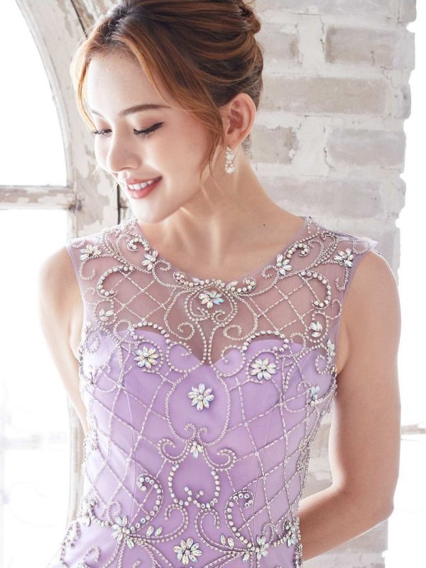 画像7: XLサイズあり【Luxe Style/リュクススタイル】ビジュー刺繍/ ワンカラー/ ノースリーブ/ シアー/ マーメイド/ ロングドレス/ キャバドレス long【HC03】