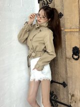 アウター+ミニドレス セット購入特典【￥1.000 OFF】【予約商品/10月下旬発送予定】【brille/ブリエ】【ROBE de FLEURS/ローブドフルール】Ruelle de Brille Short Trench Coat/ ロングスリーブ/ 襟付き/ 2way/ ツイル/ ベルト/ ショート丈/ トレンチコート/ アウター[OF05]