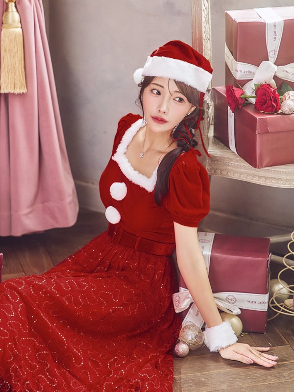 画像30: SALE!【サンタコス 5点セット】【S-Mサイズ/2カラー】ベロアワンピースサンタ[YMT]