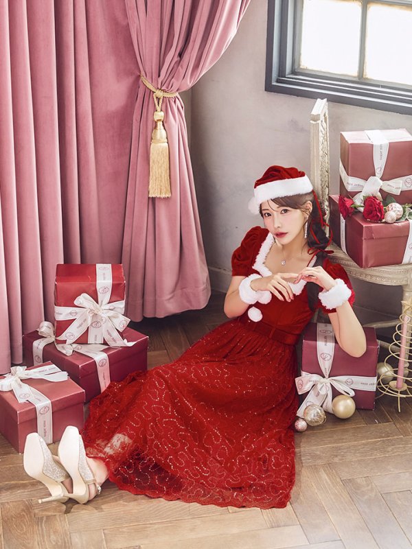 画像32: SALE!【サンタコス 5点セット】【S-Mサイズ/2カラー】ベロアワンピースサンタ[YMT]