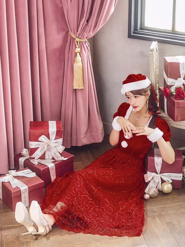 画像33: SALE!【サンタコス 5点セット】【S-Mサイズ/2カラー】ベロアワンピースサンタ[YMT]