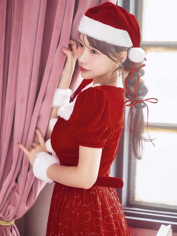 画像34: SALE!【サンタコス 5点セット】【S-Mサイズ/2カラー】ベロアワンピースサンタ[YMT]