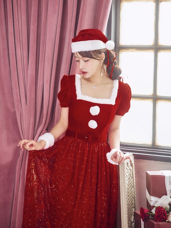 画像36: SALE!【サンタコス 5点セット】【S-Mサイズ/2カラー】ベロアワンピースサンタ[YMT]