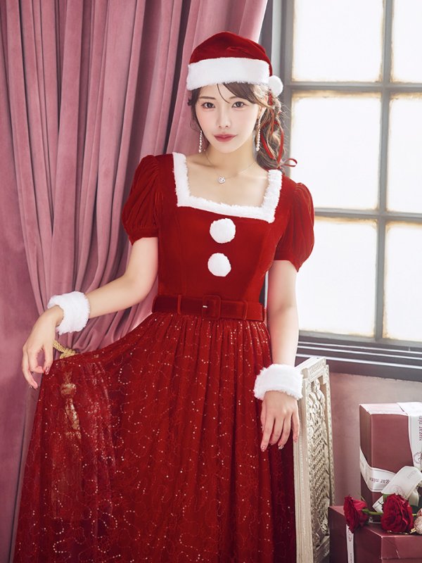 画像37: SALE!【サンタコス 5点セット】【S-Mサイズ/2カラー】ベロアワンピースサンタ[YMT]