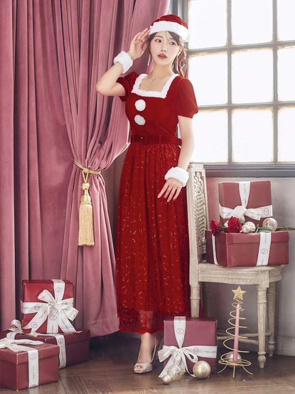 画像38: SALE!【サンタコス 5点セット】【S-Mサイズ/2カラー】ベロアワンピースサンタ[YMT]