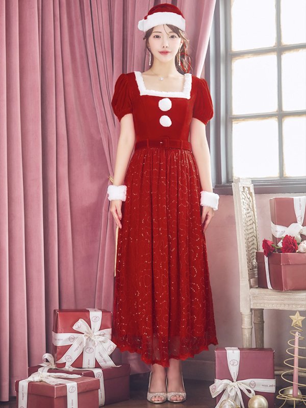 画像24: SALE!【サンタコス 5点セット】【S-Mサイズ/2カラー】ベロアワンピースサンタ[YMT]