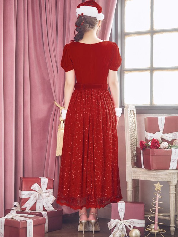 画像25: SALE!【サンタコス 5点セット】【S-Mサイズ/2カラー】ベロアワンピースサンタ[YMT]