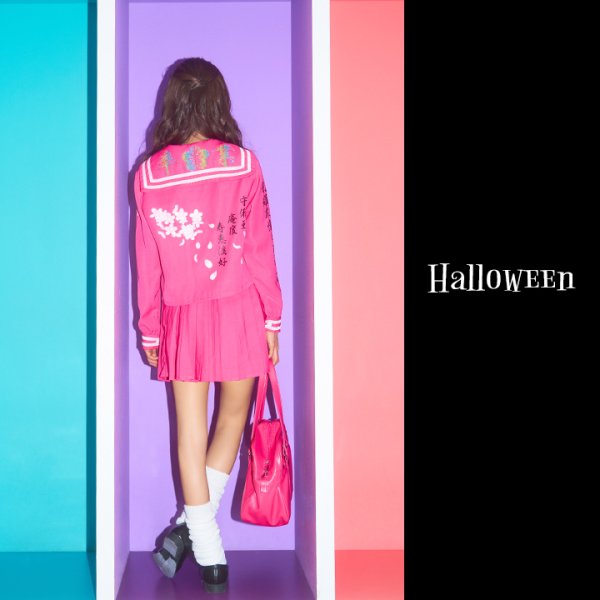 画像4: 【即日発送！】【ハロウィン】ピンクJKコスプレセット【ハロウィン3点セット】【S?Mサイズ/1カラー】(B023SB/0415socksSB)[OF01]