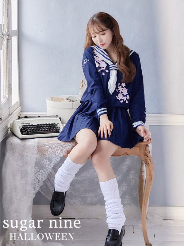 画像2: 【即日発送！】【ハロウィン】セーラー服JK/女子高生/セーラー服コスプレセット【ハロウィン3点セット】【S〜Mサイズ/2カラー】(B7748/B023SB/0415socksSB)[HC02]