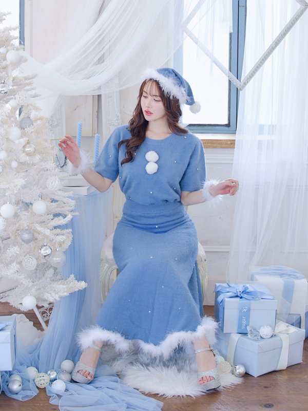 画像14: SALE!【サンタコス 5点セット】【S-Lサイズ/2カラー】ビジューニットワンピースサンタコスプレ[YMT]