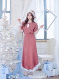 SALE!【サンタコス 5点セット】【S-Lサイズ/2カラー】ビジューニットワンピースサンタコスプレ[YMT]