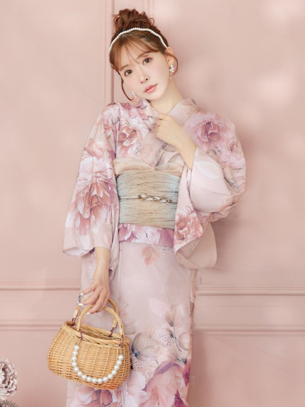 画像5: 【即日発送】くすみピンクアンティークフラワー浴衣【浴衣３点セット 浴衣/帯/下駄】[YMT]