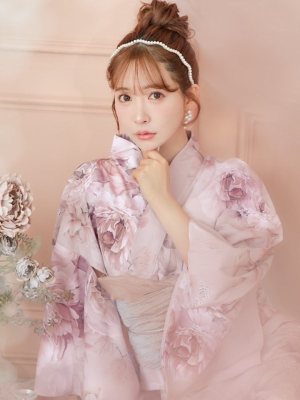 画像15: 【即日発送】くすみピンクアンティークフラワー浴衣【浴衣３点セット 浴衣/帯/下駄】[YMT]