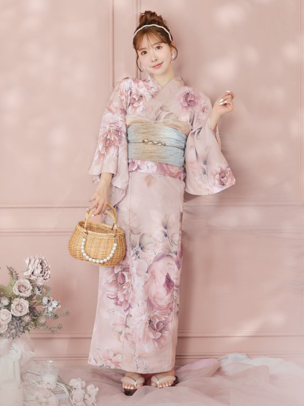 画像7: 【即日発送】くすみピンクアンティークフラワー浴衣【浴衣３点セット 浴衣/帯/下駄】[YMT]