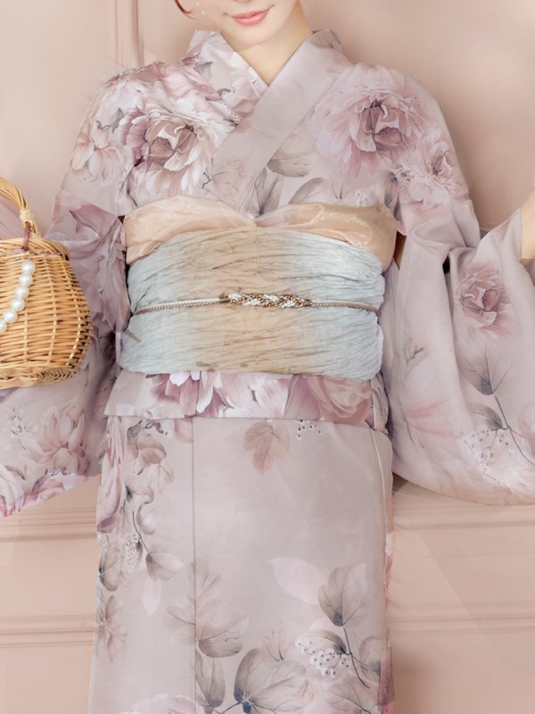 画像17: 【即日発送】くすみピンクアンティークフラワー浴衣【浴衣３点セット 浴衣/帯/下駄】[YMT]