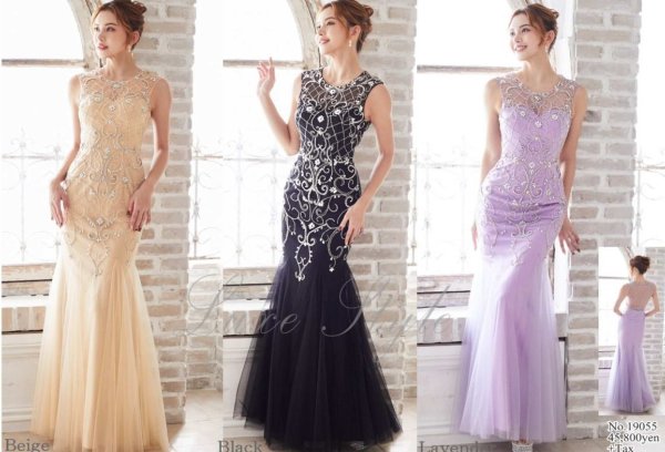 画像8: XLサイズあり【Luxe Style/リュクススタイル】ビジュー刺繍/ ワンカラー/ ノースリーブ/ シアー/ マーメイド/ ロングドレス/ キャバドレス long【HC03】