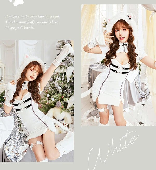 画像7: 【ノベルティ対象】【即日発送！】【クリスマスコスプレ7点セット】【Malymoon/マリームーン】レディジップファーキャットサンタ【フリーサイズ/2カラー】[YMT]