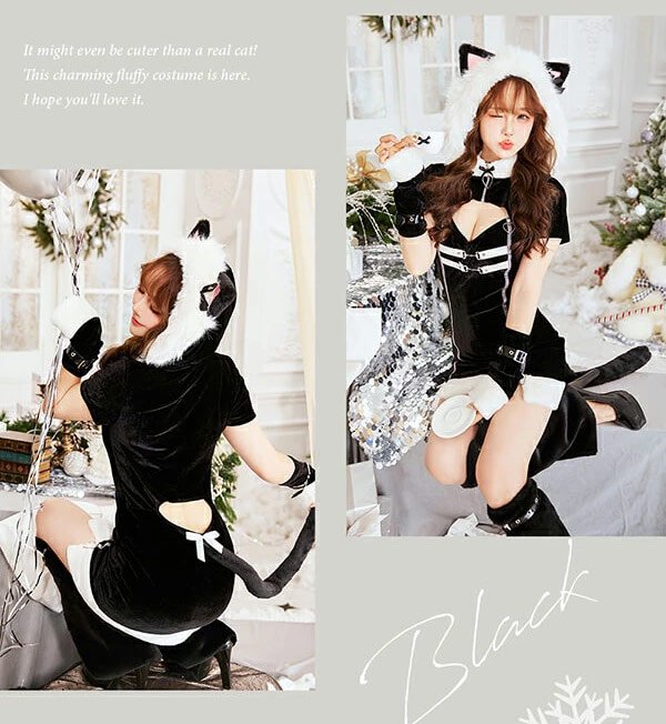 画像11: 【ノベルティ対象】【即日発送！】【クリスマスコスプレ7点セット】【Malymoon/マリームーン】レディジップファーキャットサンタ【フリーサイズ/2カラー】[YMT]