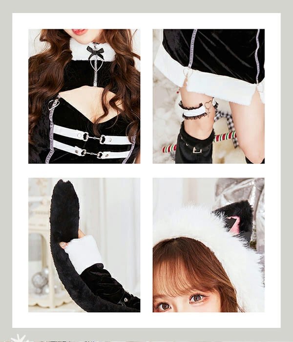 画像14: 【ノベルティ対象】【即日発送！】【クリスマスコスプレ7点セット】【Malymoon/マリームーン】レディジップファーキャットサンタ【フリーサイズ/2カラー】[YMT]