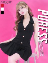 XSサイズあり【PURESS/ピュアレス】 ビッグカラー/ ボタン/ フリル/ フレア/ マイクロミニ/ ミニドレス/ キャバドレス[OF5]