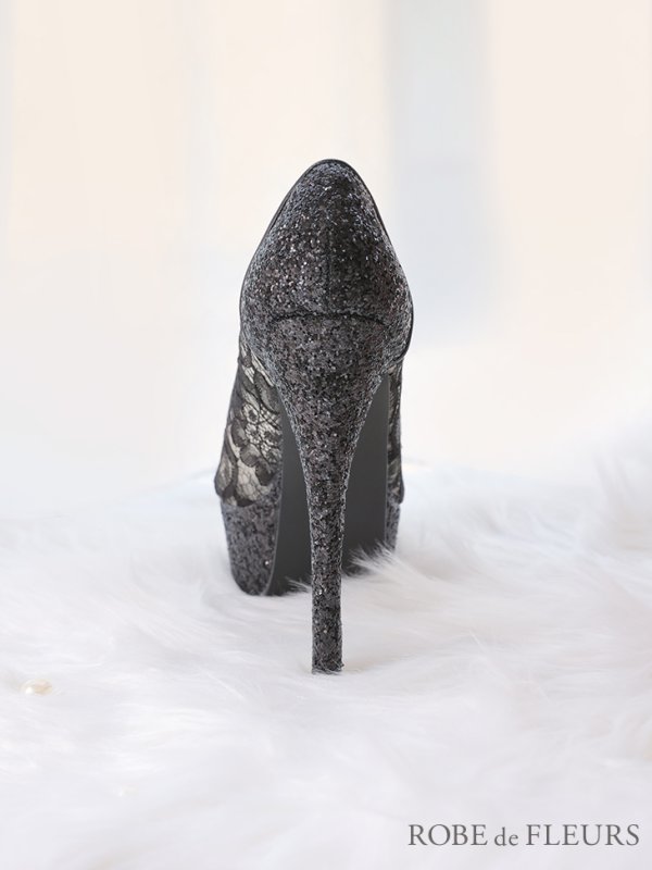 画像7: 【ROBE de FLEURS/ローブドフルール】総レース×グリッター/ オープントゥパンプス/ ビジューモチーフ付き【ヒール14.5cm】[OF02C]
