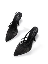 【ROBE de FLEURS/ローブドフルール】シアー/ メッシュ/ ポインテッドトゥ/ ストラップ/ パンプス[OF02C]