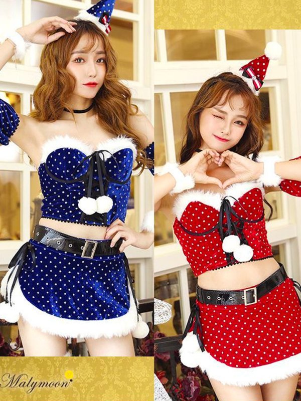 画像1: 【即日発送】【クリスマスコスプレ9点セット】【Malymoon/マリームーン】ラメドットサンタクロースコスチューム【フリーサイズ/2カラー】[YMT]