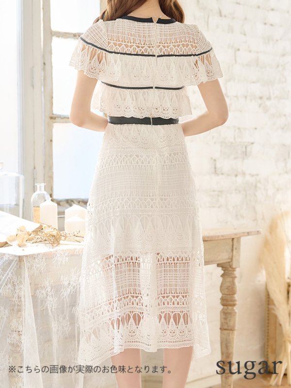 画像9: sugarオリジナルカラー・Lサイズあり☆【JEAN MACLEAN/ジャンマクレーン】 デザインレース/ 膝丈/ リボンモチーフ/ ワンピース/ ミディアムドレス/キャバドレス【HC02】