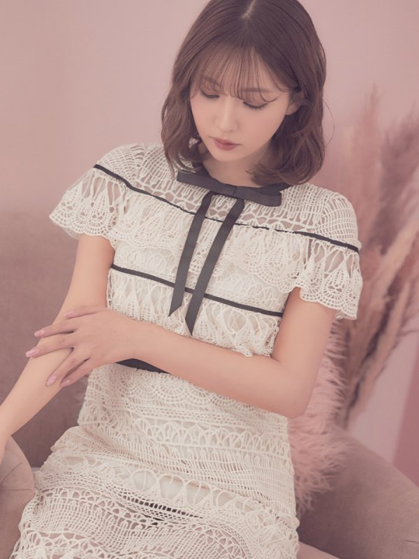 画像3: sugarオリジナルカラー・Lサイズあり☆【JEAN MACLEAN/ジャンマクレーン】 デザインレース/ 膝丈/ リボンモチーフ/ ワンピース/ ミディアムドレス/キャバドレス【HC02】