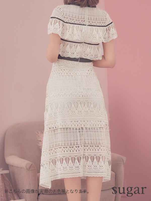 画像9: sugarオリジナルカラー・Lサイズあり☆【JEAN MACLEAN/ジャンマクレーン】 デザインレース/ 膝丈/ リボンモチーフ/ ワンピース/ ミディアムドレス/キャバドレス【HC02】