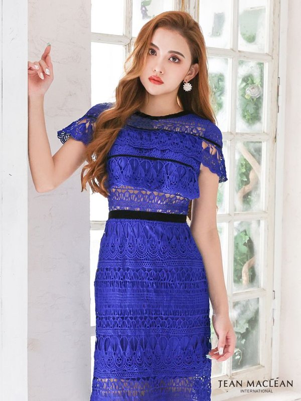 画像16: sugarオリジナルカラー・Lサイズあり☆【JEAN MACLEAN/ジャンマクレーン】 デザインレース/ 膝丈/ リボンモチーフ/ ワンピース/ ミディアムドレス/キャバドレス【HC02】