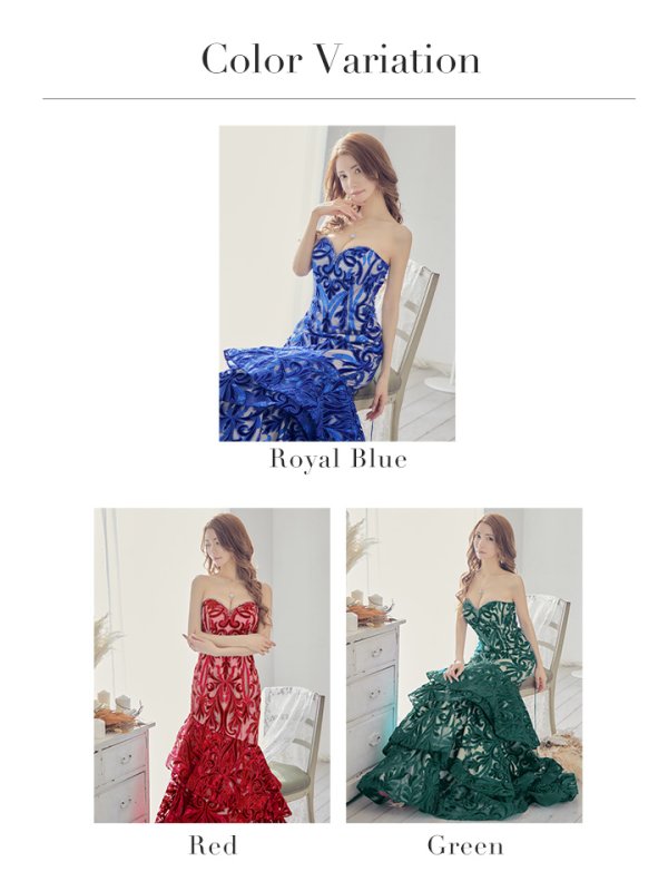 画像19: Lサイズあり【JEAN MACLEAN/ジャンマクレーン】ベロア/スパンコール刺繍/ ベア/ フリルデザイン/ ロング/ キャバドレス long[OF2A]