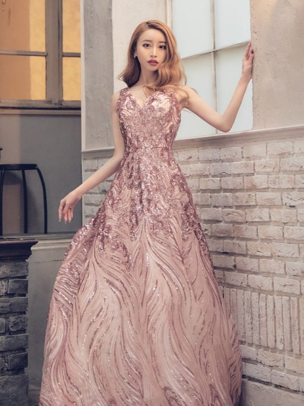 画像6: Lサイズあり【JEAN MACLEAN/ジャンマクレーン】スパンコール刺繍/ Aライン/ フレア/ ロング/ キャバドレス long[OF2A]