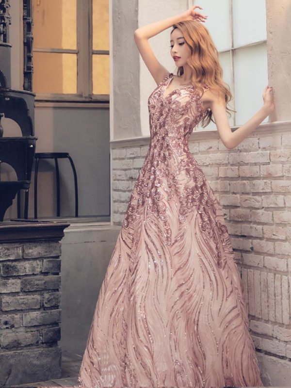 画像7: Lサイズあり【JEAN MACLEAN/ジャンマクレーン】スパンコール刺繍/ Aライン/ フレア/ ロング/ キャバドレス long[OF2A]