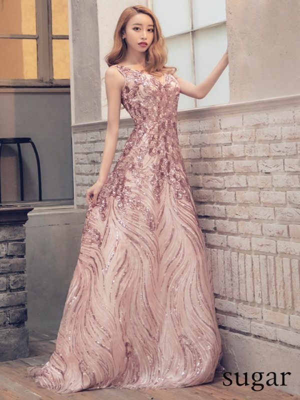 画像8: Lサイズあり【JEAN MACLEAN/ジャンマクレーン】スパンコール刺繍/ Aライン/ フレア/ ロング/ キャバドレス long[OF2A]