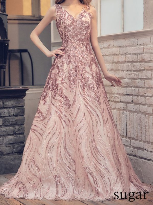 画像9: Lサイズあり【JEAN MACLEAN/ジャンマクレーン】スパンコール刺繍/ Aライン/ フレア/ ロング/ キャバドレス long[OF2A]