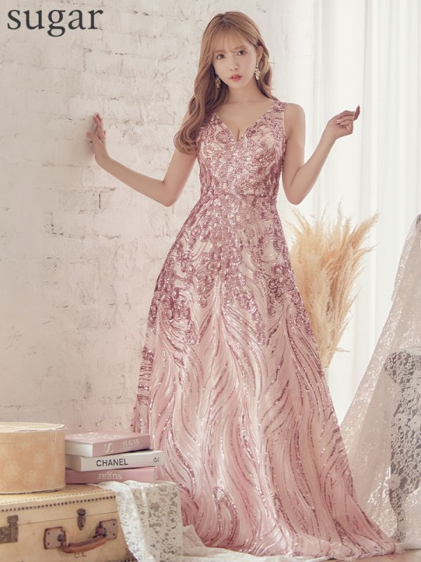 画像7: Lサイズあり【JEAN MACLEAN/ジャンマクレーン】スパンコール刺繍/ Aライン/ フレア/ ロング/ キャバドレス long[OF2A]