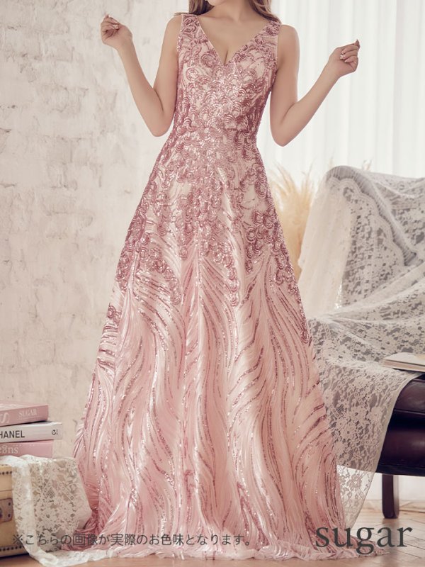 画像8: Lサイズあり【JEAN MACLEAN/ジャンマクレーン】スパンコール刺繍/ Aライン/ フレア/ ロング/ キャバドレス long[OF2A]