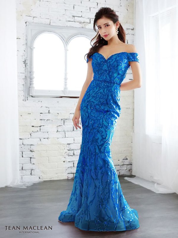 【JEAN MACLEAN/ジャンマクレーン】スパンコール刺繍/ オフショル/ スピンドル/ マーメイド/ ロング/ キャバドレス long/ロイヤルブルー