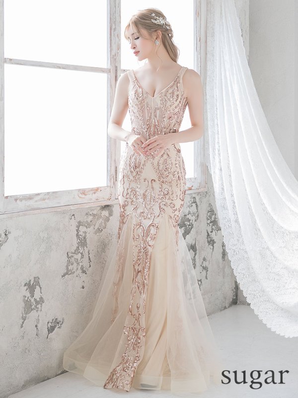 画像8: 【JEAN MACLEAN/ジャンマクレーン】スパンコール刺繍/ ノースリーブ/ スピンドル/ チュール/ ロング/ キャバドレス long[OF2A]