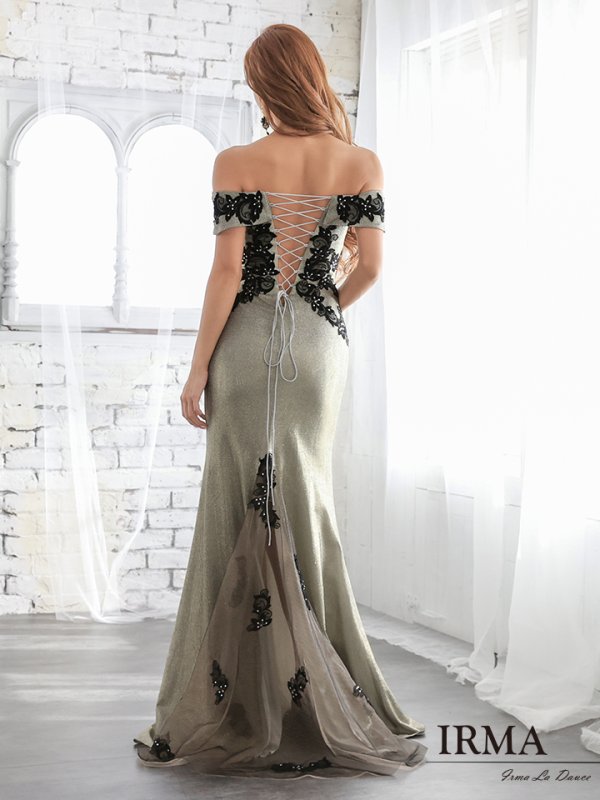 画像4: Lサイズあり【IRMA/イルマ】ラメ/ フラワー刺繍/ オフショル/ バックシャン/ タイト/ ロングドレス/ キャバドレス long[OF2A]