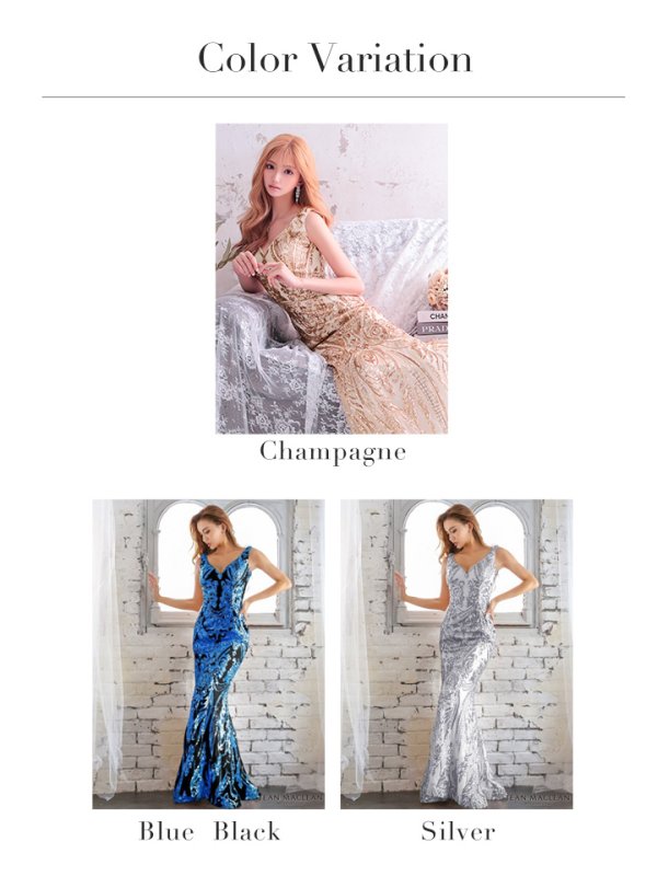 画像12: 13号あり【JEAN MACLEAN/ジャンマクレーン】マーメイド/ スパンコール刺繍/ ノースリーブ/ スピンドル/ ロングドレス/ キャバドレスlong[OF2A]