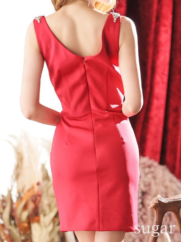 画像9: sugarオリジナルカラーあり☆【IRMA/イルマ】ワンカラー/ スリット/ ビジューデザイン/ ストレッチ/ タイト/ ミニドレス【HC02】