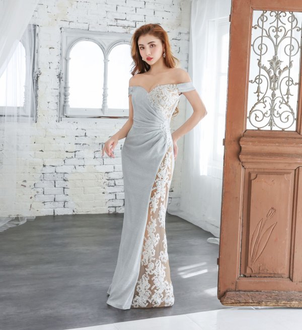 画像4: 【JEAN MACLEAN/ジャンマクレーン】ラメニット/ オフショル/ シアー/タイト/ ロングドレス/ キャバドレス long[OF2A]