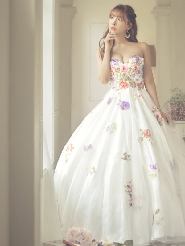 画像13: 【三上悠亜 / 関西コレクション着用】【JEAN MACLEAN/ジャンマクレーン】フラワーオーガンジー/ ベア/ プリンセス/ ロングドレス/ キャバドレス long[OF2A]