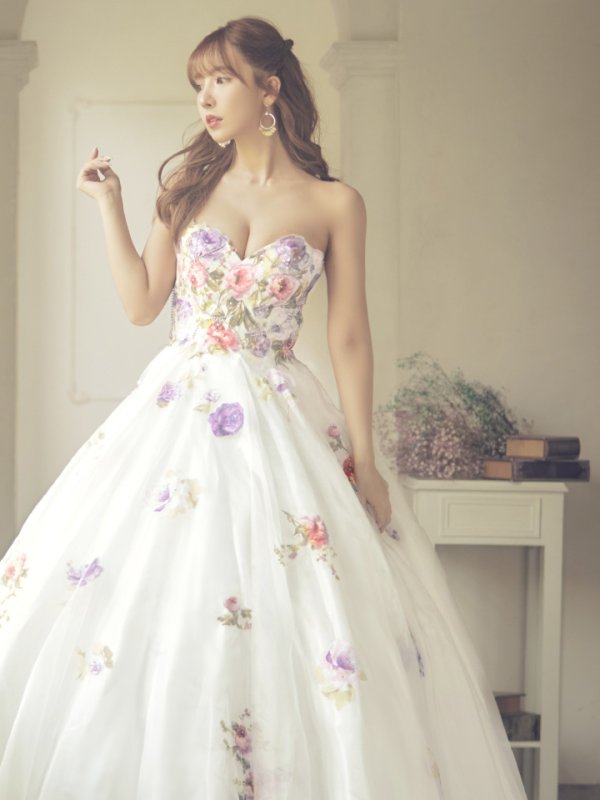 画像8: 【三上悠亜 / 関西コレクション着用】【JEAN MACLEAN/ジャンマクレーン】フラワーオーガンジー/ ベア/ プリンセス/ ロングドレス/ キャバドレス long[OF2A]
