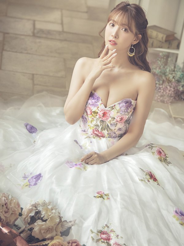 画像12: 【三上悠亜 / 関西コレクション着用】【JEAN MACLEAN/ジャンマクレーン】フラワーオーガンジー/ ベア/ プリンセス/ ロングドレス/ キャバドレス long[OF2A]