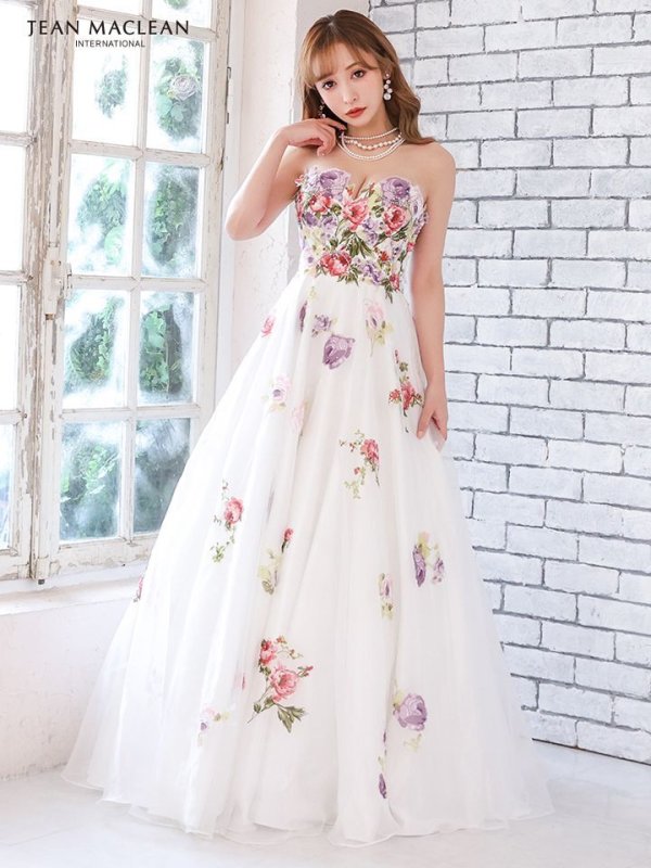 画像6: 【JEAN MACLEAN/ジャンマクレーン】フラワーオーガンジー/ ベア/ プリンセス/ ロングドレス / キャバドレス long[OF2A]