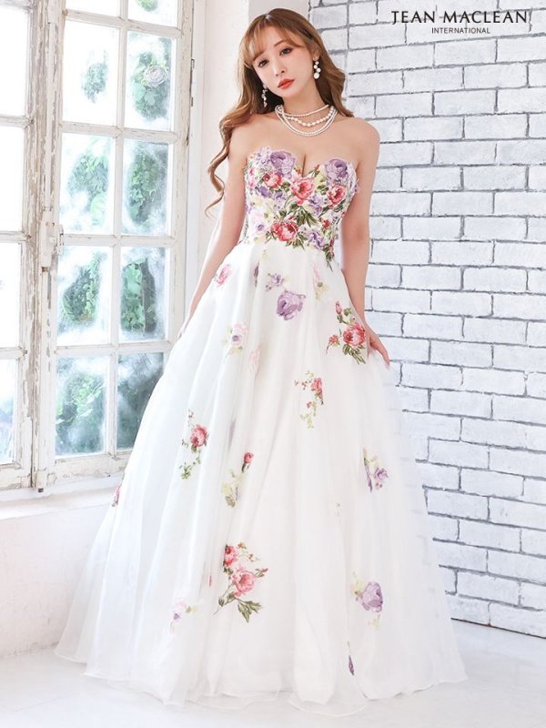 画像5: 【JEAN MACLEAN/ジャンマクレーン】フラワーオーガンジー/ ベア/ プリンセス/ ロングドレス / キャバドレス long[OF2A]