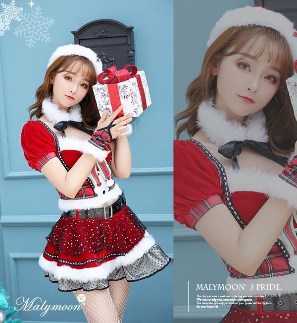 画像4: 【即日発送】【クリスマスコスプレ8点セット】【Malymoon/マリームーン】チェック柄サンタクロース【フリーサイズ/1カラー】[YMT]